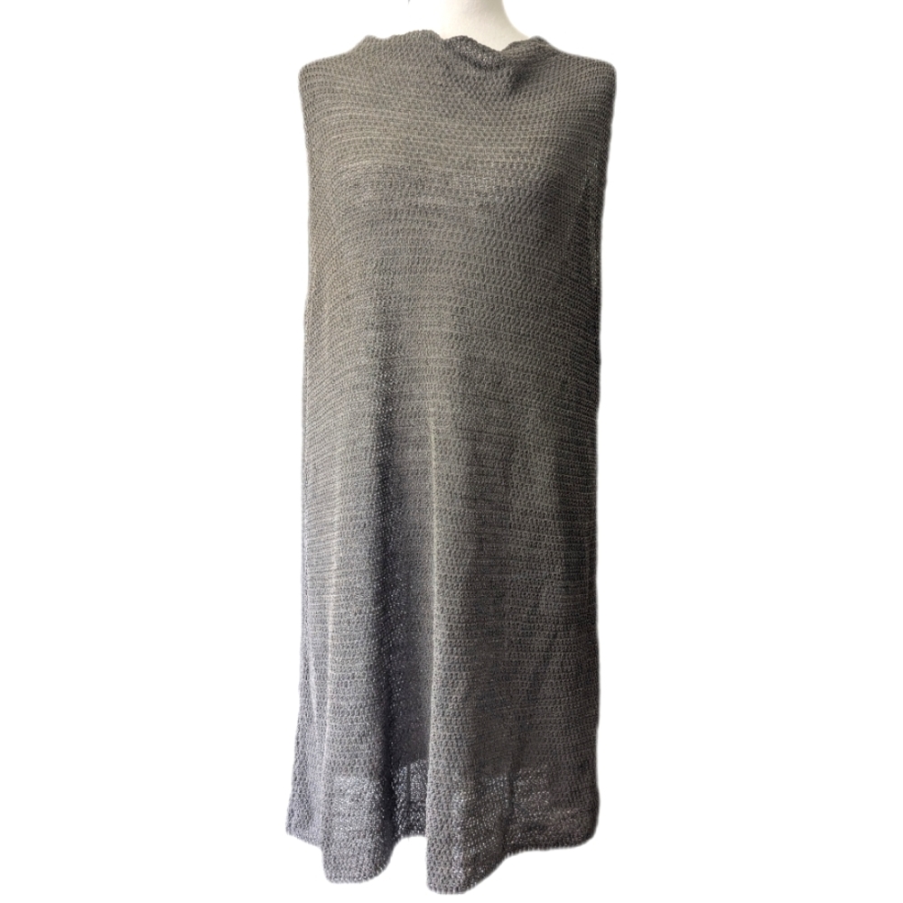 Sarah Pacini Grey Linen Blend Mesh Sleeveless Shift Dress